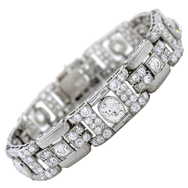 Art Deco Dramatic French Diamond Encrusted Bracelet 22.6ctw
