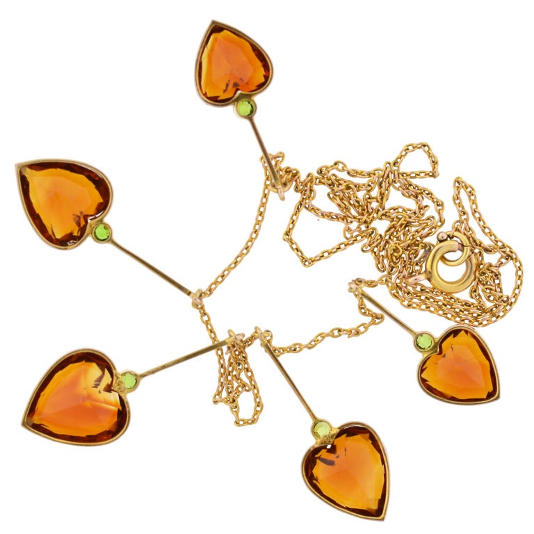 Women's Art Nouveau Madeira Citrine and Demantoid Heart Necklace