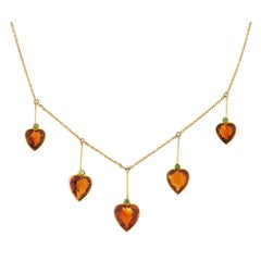 Antique Art Nouveau Madeira Citrine and Demantoid Heart Necklace