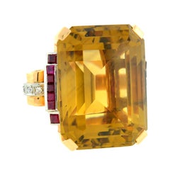 Retro 70.00 Carat Citrine Ruby Cocktail Ring