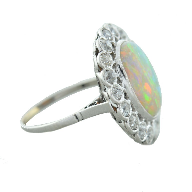 Edwardian Opal & Mine Cut Diamond Ring In Excellent Condition In Narberth, PA