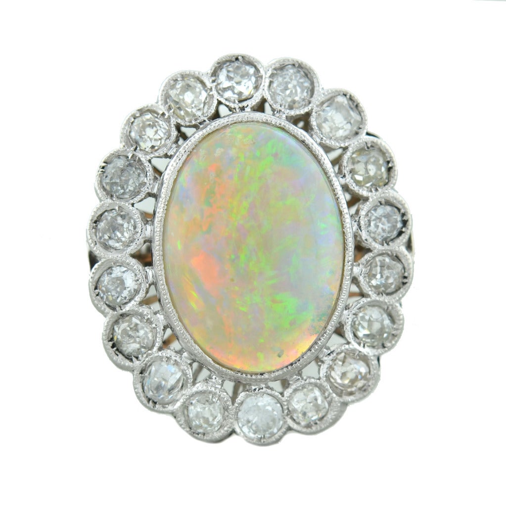 Edwardian Opal & Mine Cut Diamond Ring 1