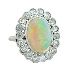Edwardian Opal & Mine Cut Diamond Ring