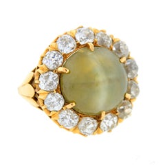 Antique Victorian Striking Cat's Eye Chrysoberyl Diamond Ring