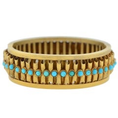 Antique Victorian Persian Turquoise Fluted Gold Bangle Bracelet