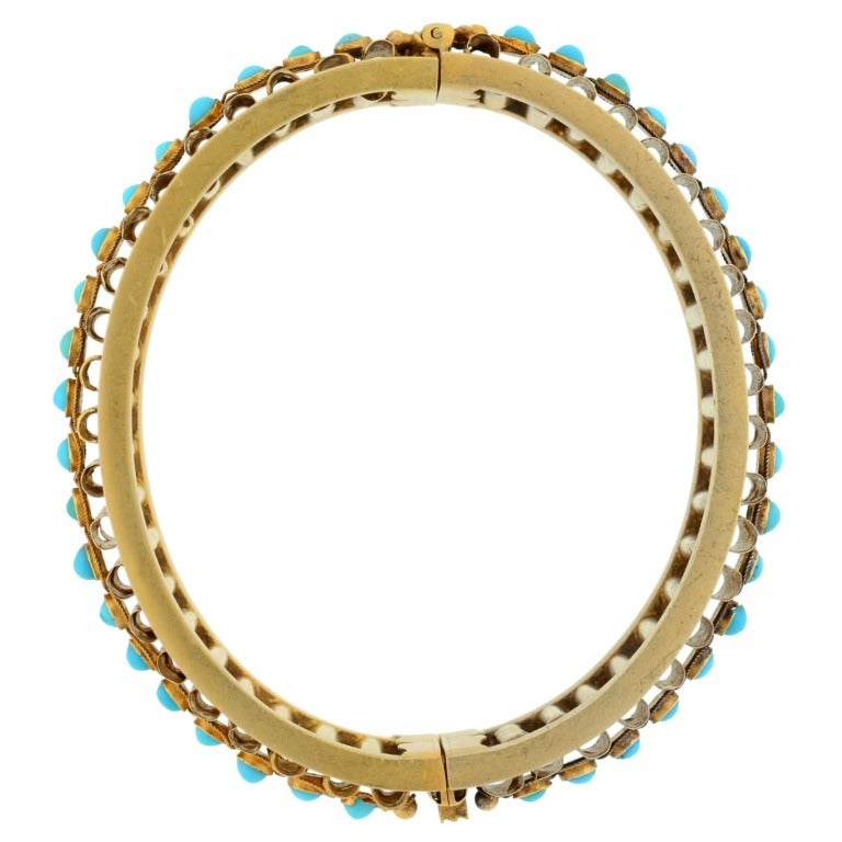 Women's Victorian Persian Turquoise Fluted Gold Bangle Bracelet