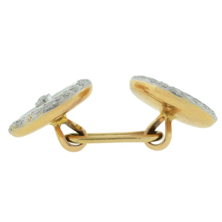 Boutons de manchette nacre et diamant de style édouardien français Excellent état à Narberth, PA