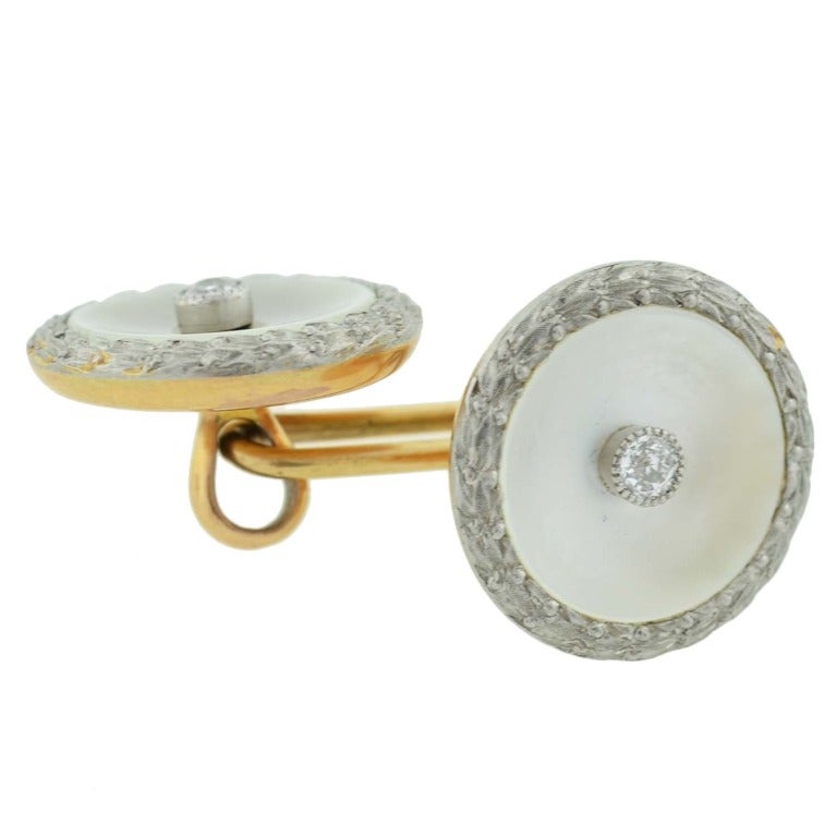  Boutons de manchette nacre et diamant de style édouardien français Unisexe 