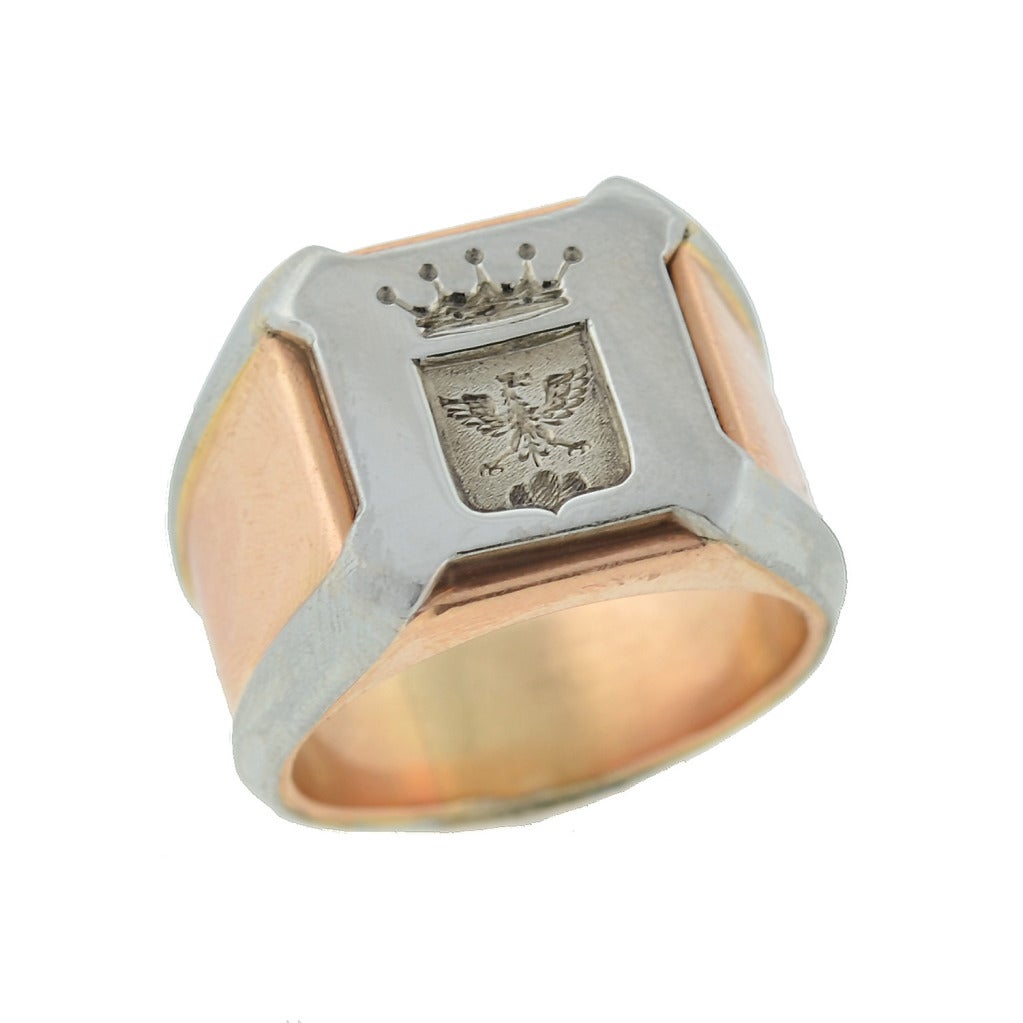 Edwardian Mixed Metals Family Crest Signet Ring 2