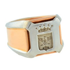 Edwardian Mixed Metals Family Crest Signet Ring