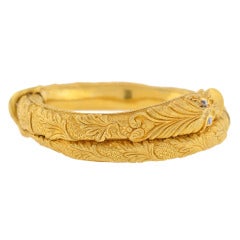Victorian Hand Wrought Serpent Bangle Bracelet with Diamonds 7