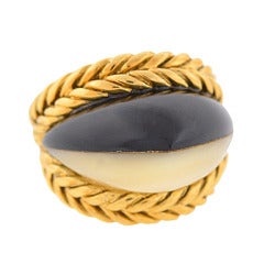 Contemporary Pointed Agate and Braided Gold Ring