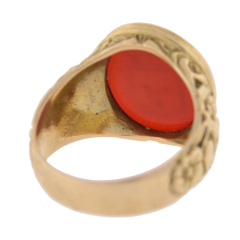 Women's or Men's Victorian Carnelian Intaglio Repousse Signet Ring