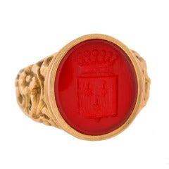 Antique Victorian Carnelian Intaglio Repousse Signet Ring