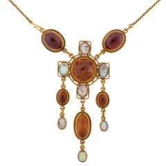 Art Nouveau Egyptian Revival Amber Opal Gold Necklace 11