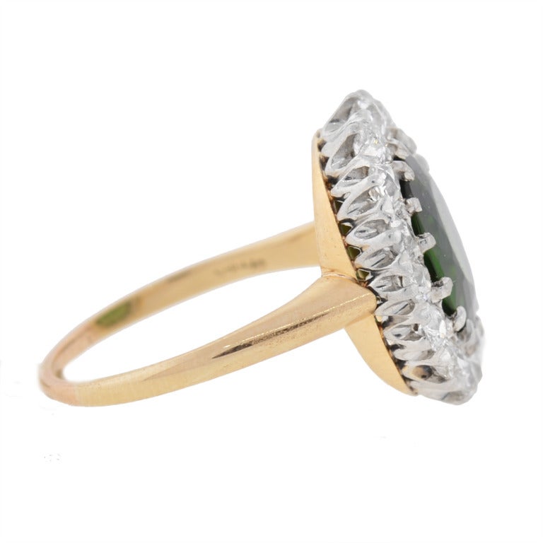 Edwardian Tourmaline Diamond Cluster Ring In Excellent Condition In Narberth, PA