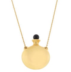 TIFFANY & CO. Elsa Peretti Black Jade Gold Bottle Necklace
