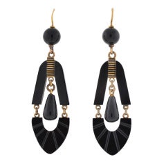 Victorian Enamel Onyx Dangling Earrings