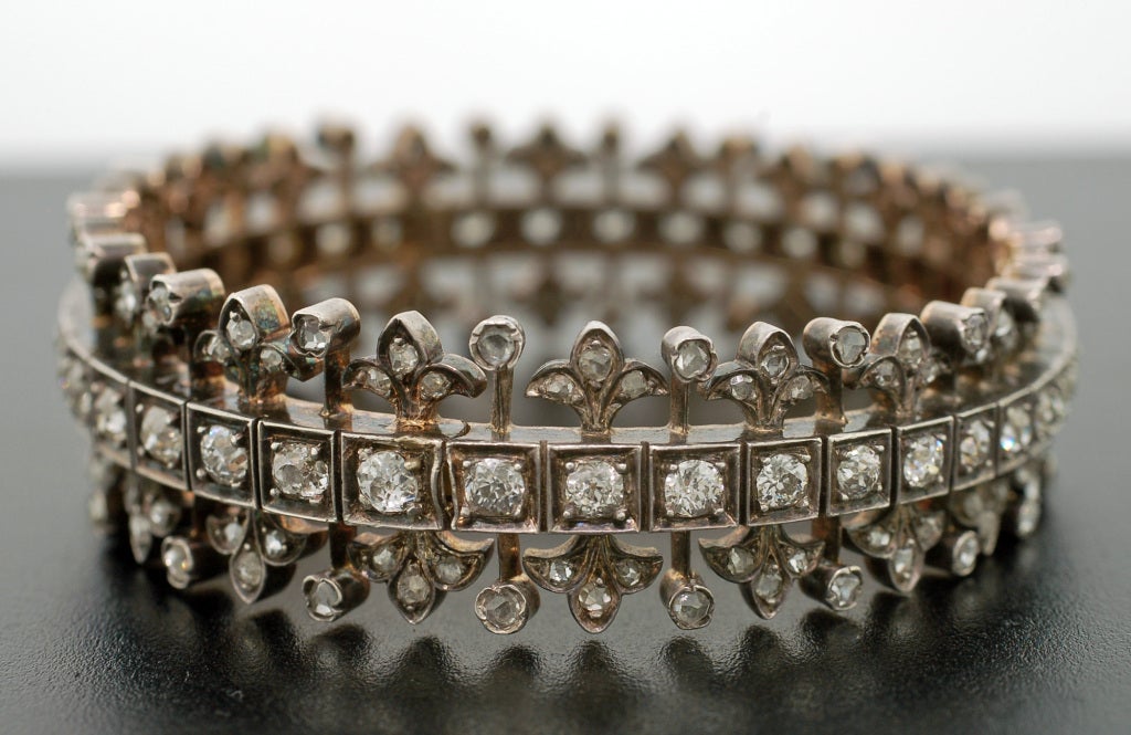 Victorian Rose and Mine Cut Diamond Sterling Gold Bracelet 1