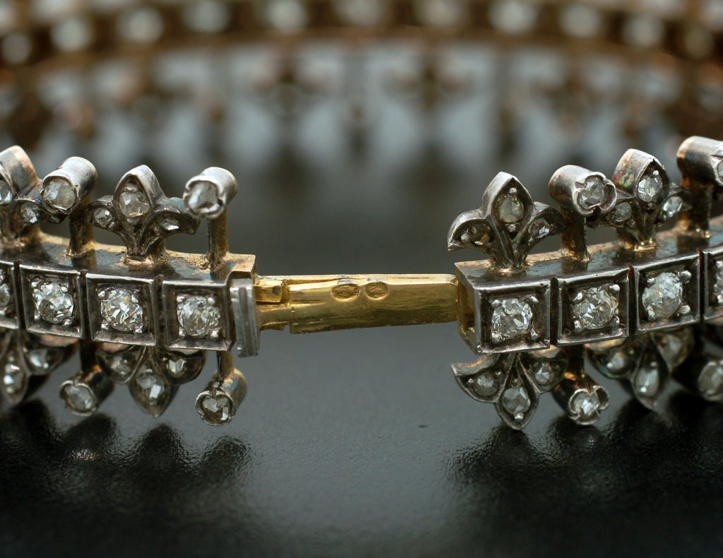 Victorian Rose and Mine Cut Diamond Sterling Gold Bracelet 4