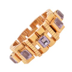 Retro Amethyst Heavy Gold Link Bracelet