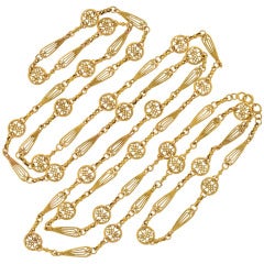 Late Victorian French Filigree Link Chain 56" Length