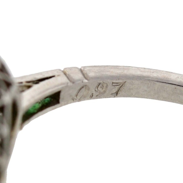 Art Deco Emerald & Step Cut Diamond Engagement Ring 0.85ct 2