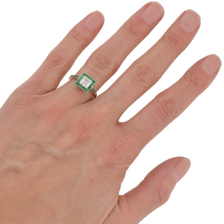 Art Deco Emerald & Step Cut Diamond Engagement Ring 0.85ct 3