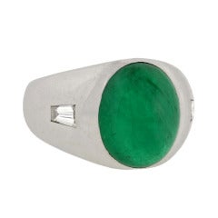 Retro Cabochon Emerald & Diamond Ring 5ct 6