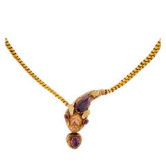 Victorian Rhodolite Garnet Snake Necklace/Locket