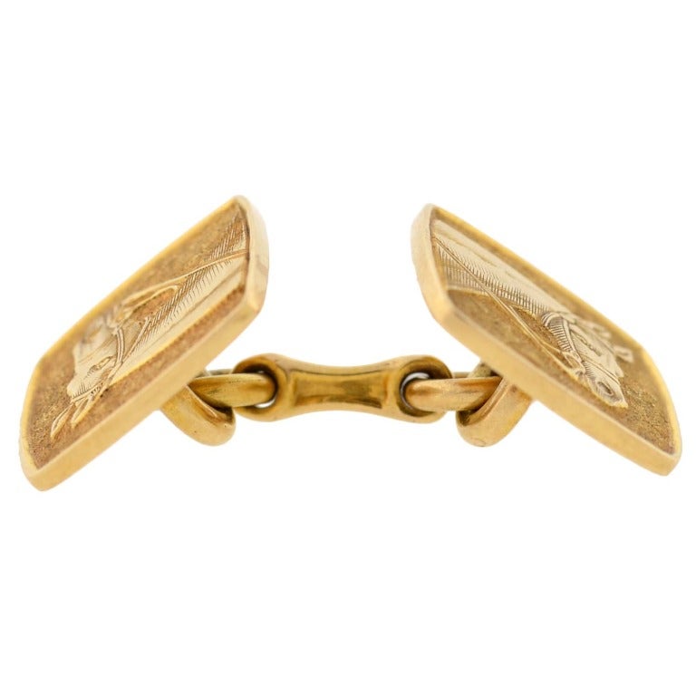 TIFFANY & CO. Retro Double Sided Gold Horse Cufflinks In Excellent Condition In Narberth, PA