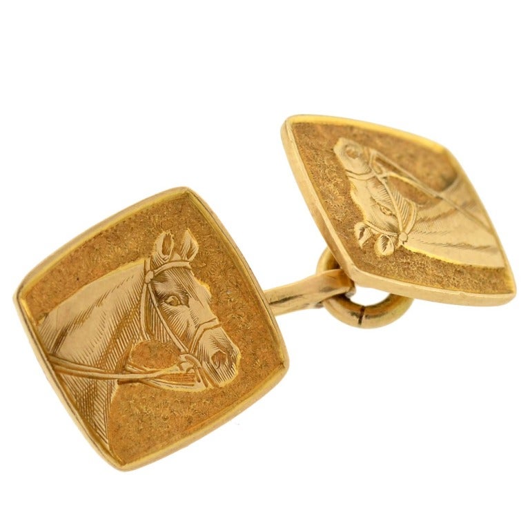 Women's or Men's TIFFANY & CO. Retro Double Sided Gold Horse Cufflinks