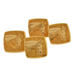 TIFFANY & CO. Retro Double Sided Gold Horse Cufflinks