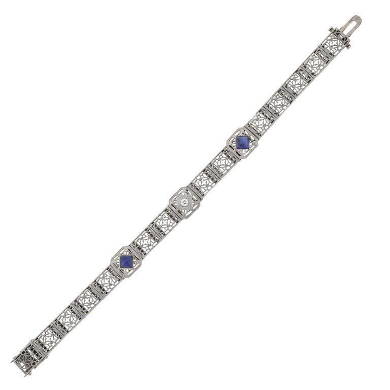 Art Deco Saphir-Diamant-Filigran-Armband (Art déco)