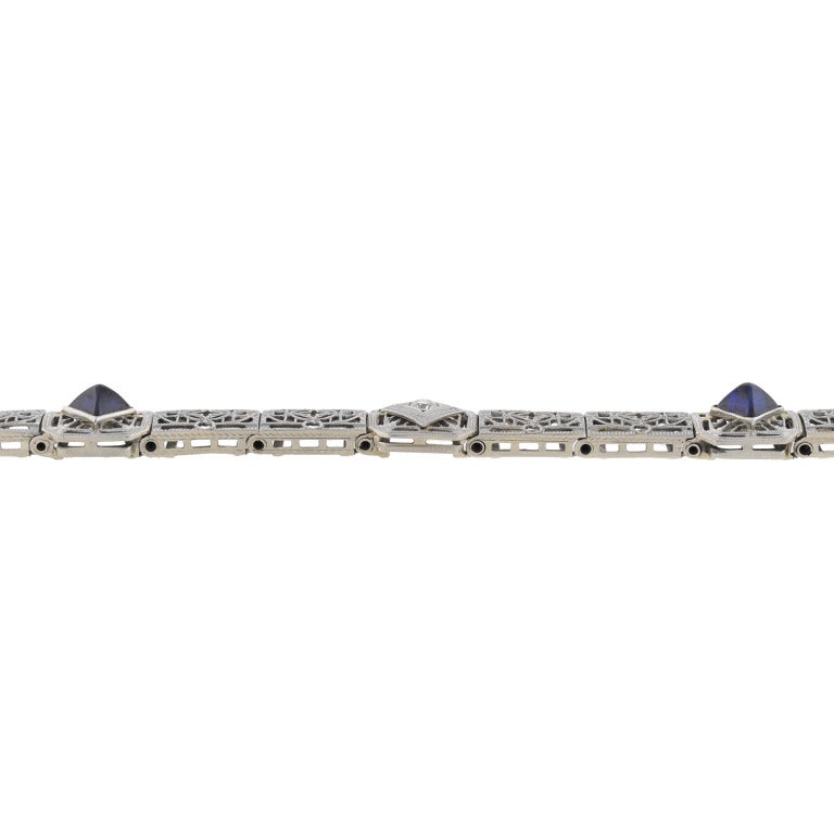 Art Deco Saphir-Diamant-Filigran-Armband im Zustand „Hervorragend“ in Narberth, PA
