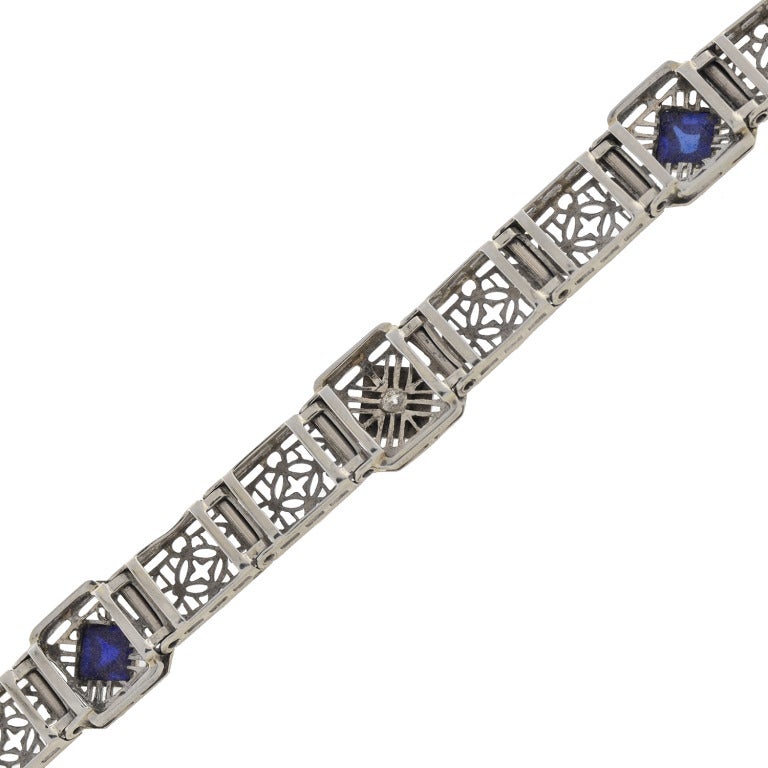 Art Deco Saphir-Diamant-Filigran-Armband Damen