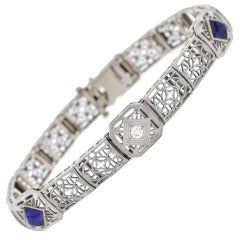 Art Deco Sapphire Diamond Filigree Bracelet