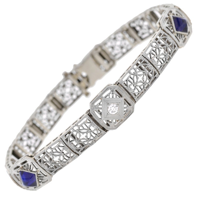 Art Deco Saphir-Diamant-Filigran-Armband