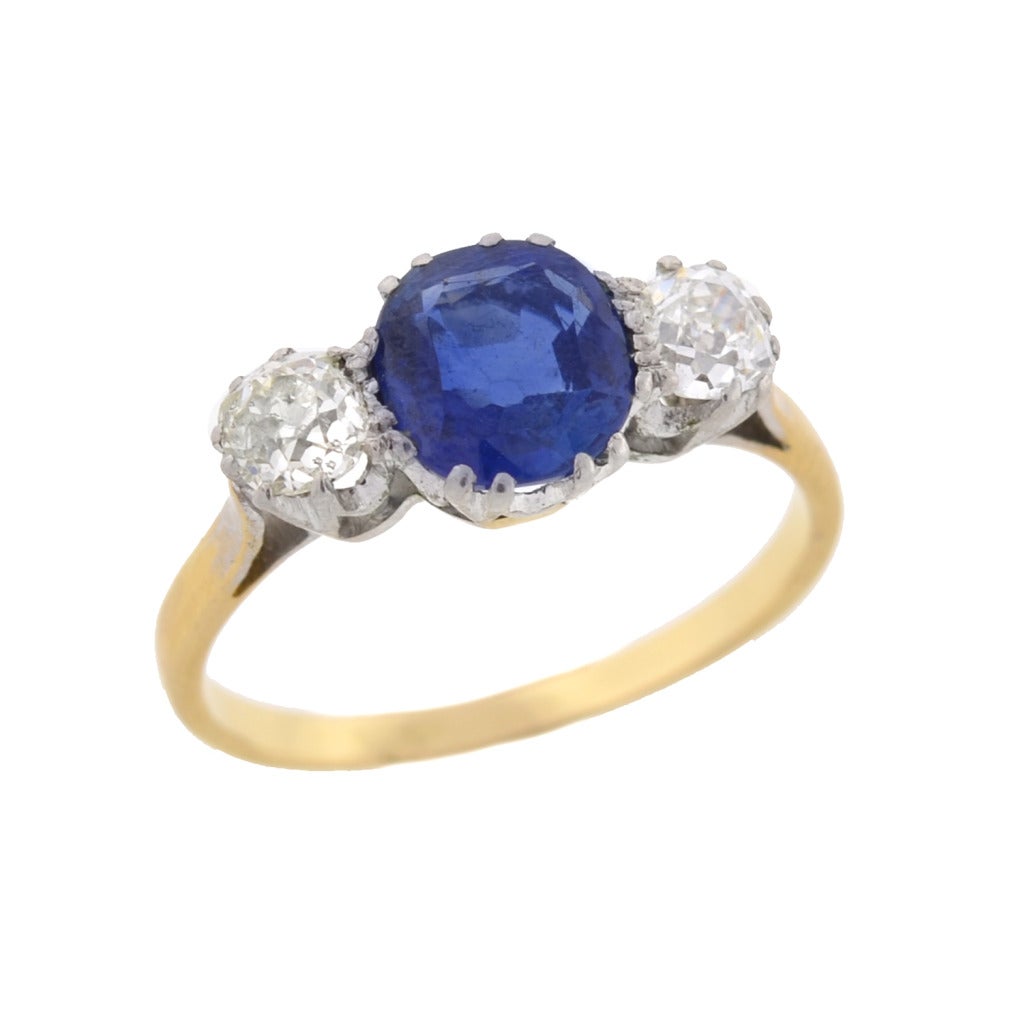 Edwardian Sapphire Diamond Three Stone Ring 2