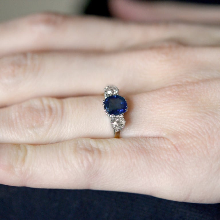 Edwardian Sapphire Diamond Three Stone Ring 3