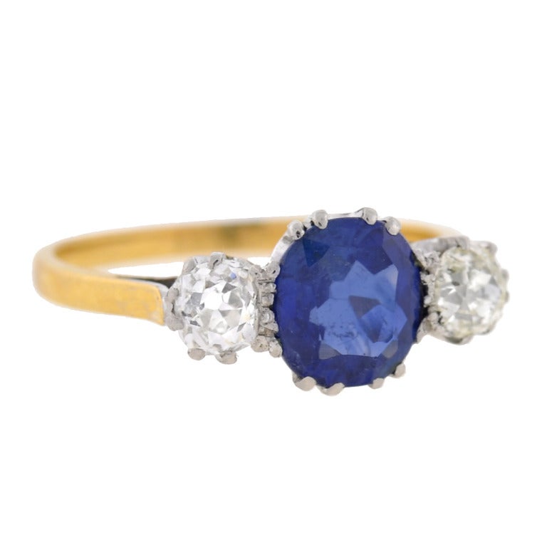 Edwardian Sapphire Diamond Three Stone Ring