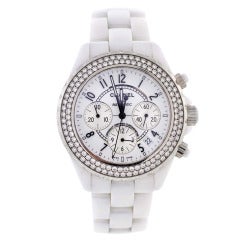 Chanel White Ceramic and Diamond J12 Automatic Chronograph Wristwatch