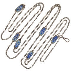 Art Nouveau Plique-a-Jour Sterling Chain Necklace