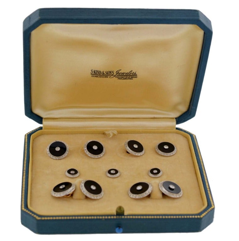 LARTER & SONS Edwardian Onyx & Diamond 9 Piece Cufflink Set 3