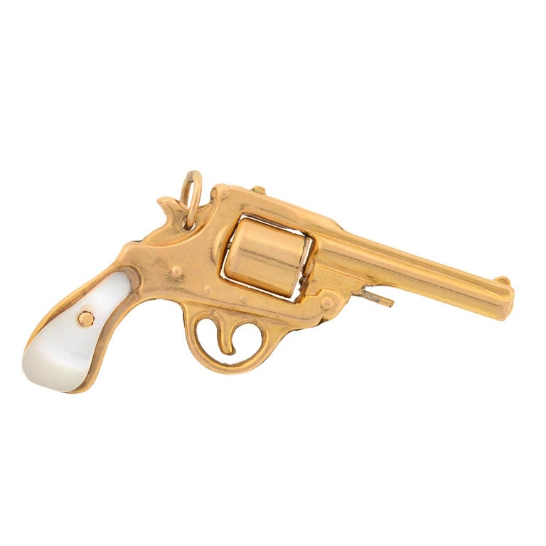 Art Deco Mother of Pearl Gold Gun Pendant