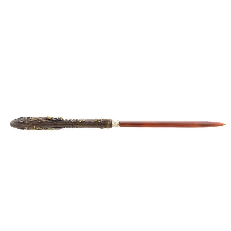 Victorian Shakudo Carnelian Letter Opener In Excellent Condition In Narberth, PA
