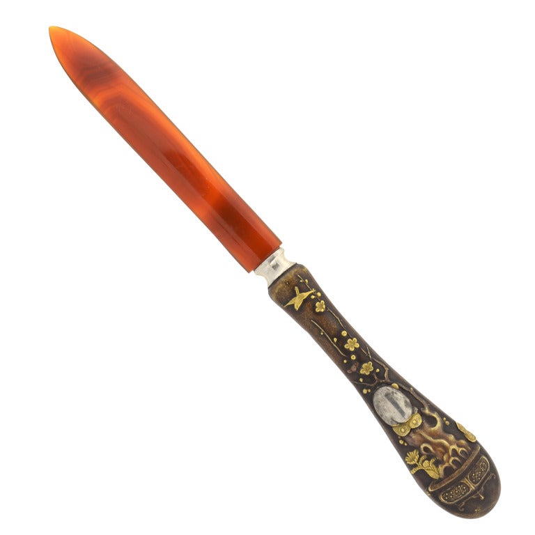 Victorian Shakudo Carnelian Letter Opener at 1stdibs