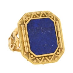 Art Nouveau Lapis Gold Locket Ring