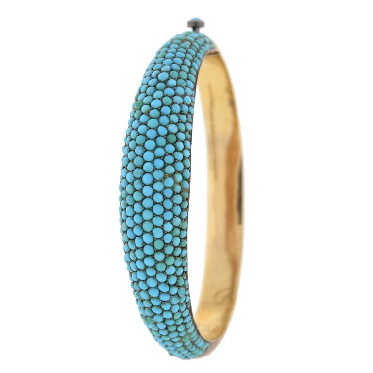 Women's Victorian Pave Persian Turquoise Hinged Bangle Bracelet