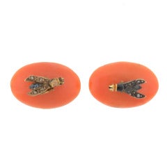 Victorian Coral Rose Cut Diamond Fly Buttons in Original Box